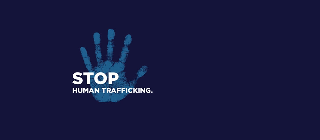 A hand print with the words 'stop' human trafficking